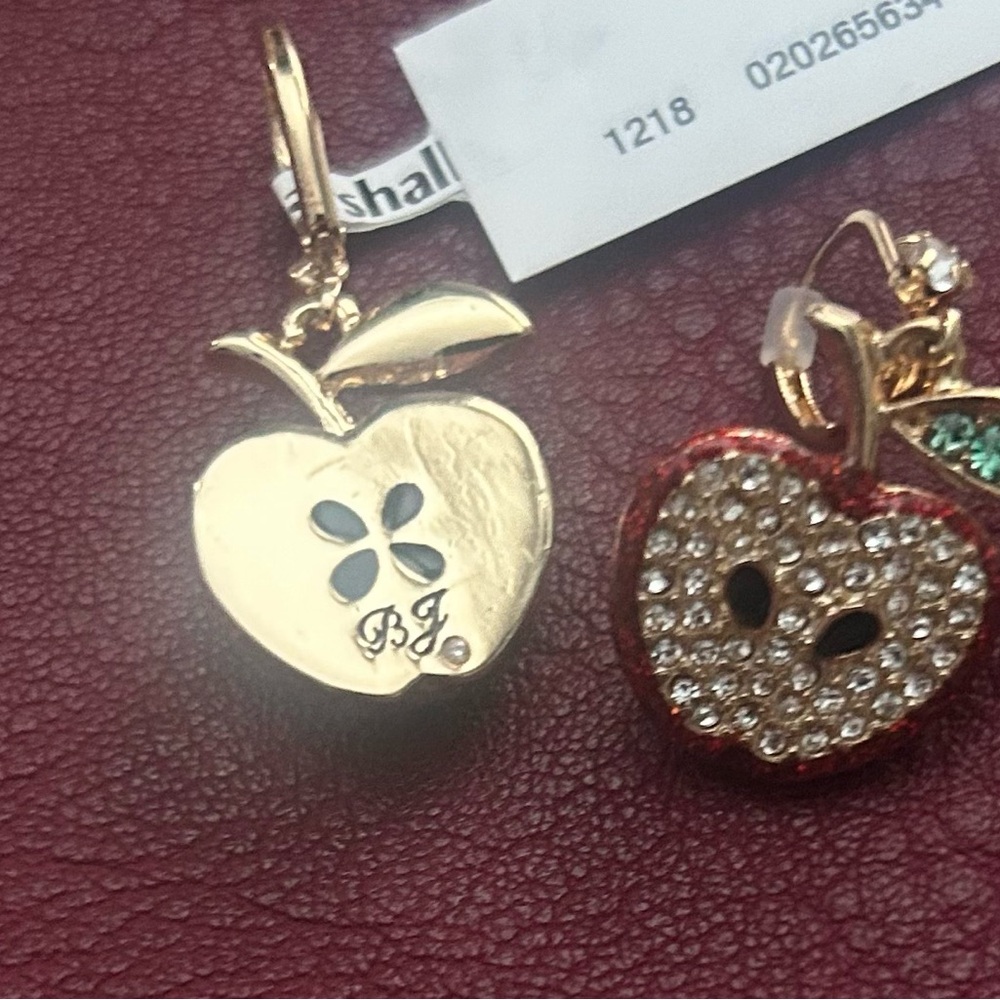 Gold and Red Apple Charm earrings